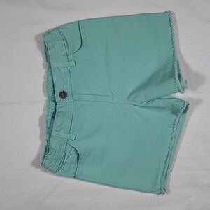 Auqa Green Shorts w/ Fringe Hem